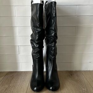Women's Black Leather Knee-High Boots